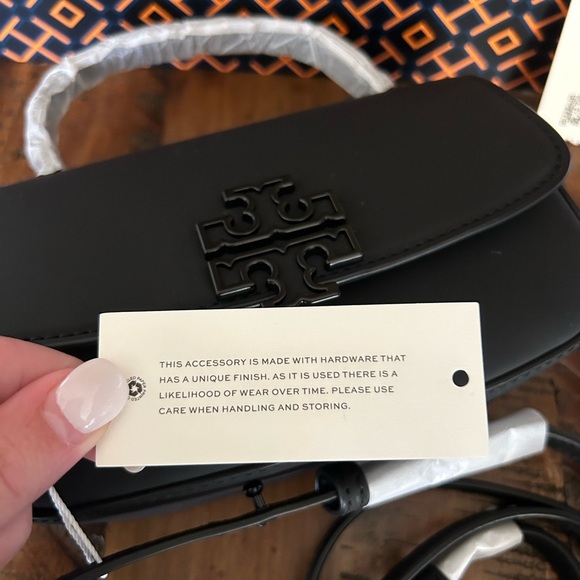 Tory Burch Britten Matte Mini Top Handle Crossbody Bag Black Silver - Picture 8 of 15